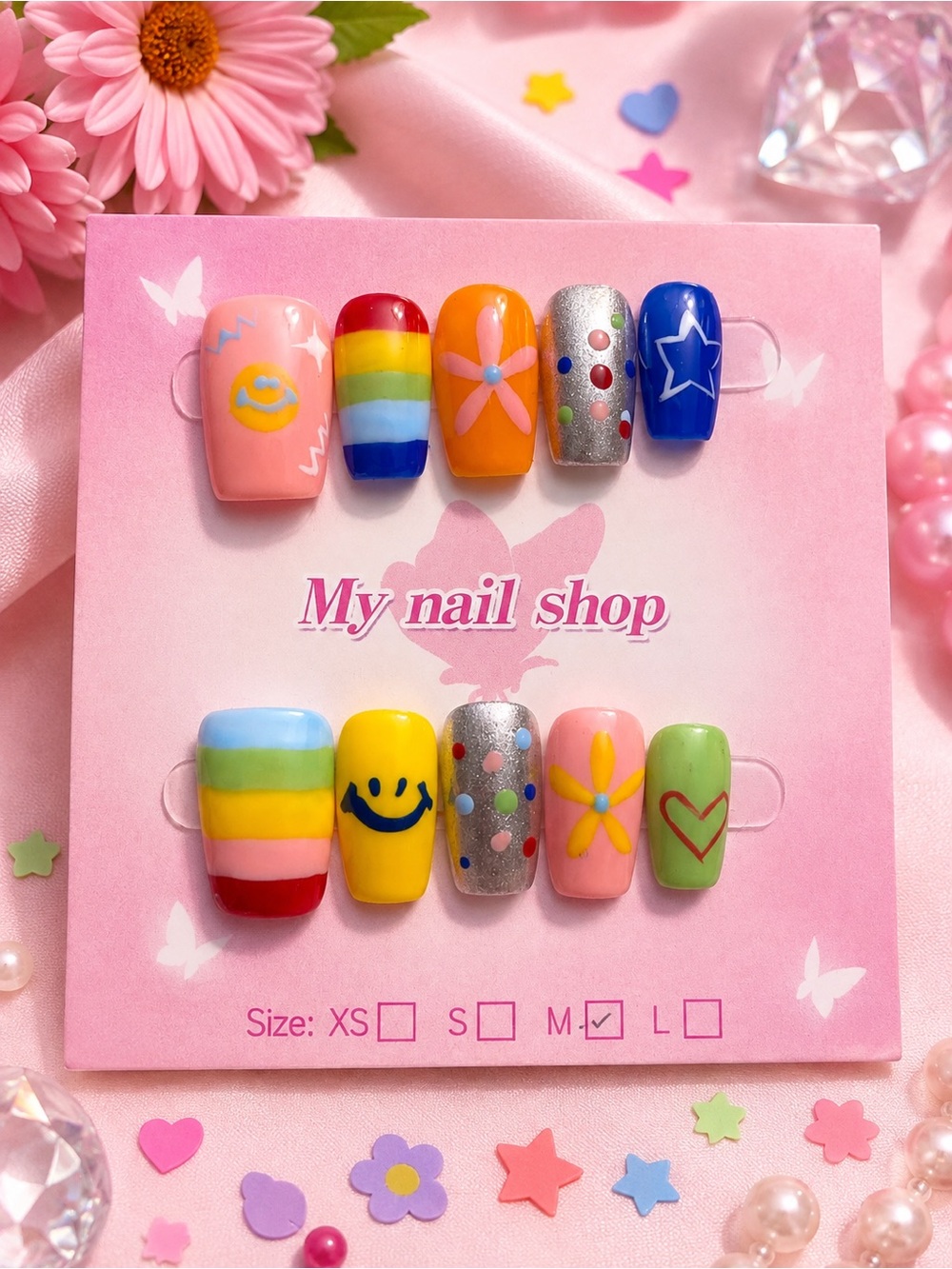 Kids Bright Multi-Color Press-On Nail Set